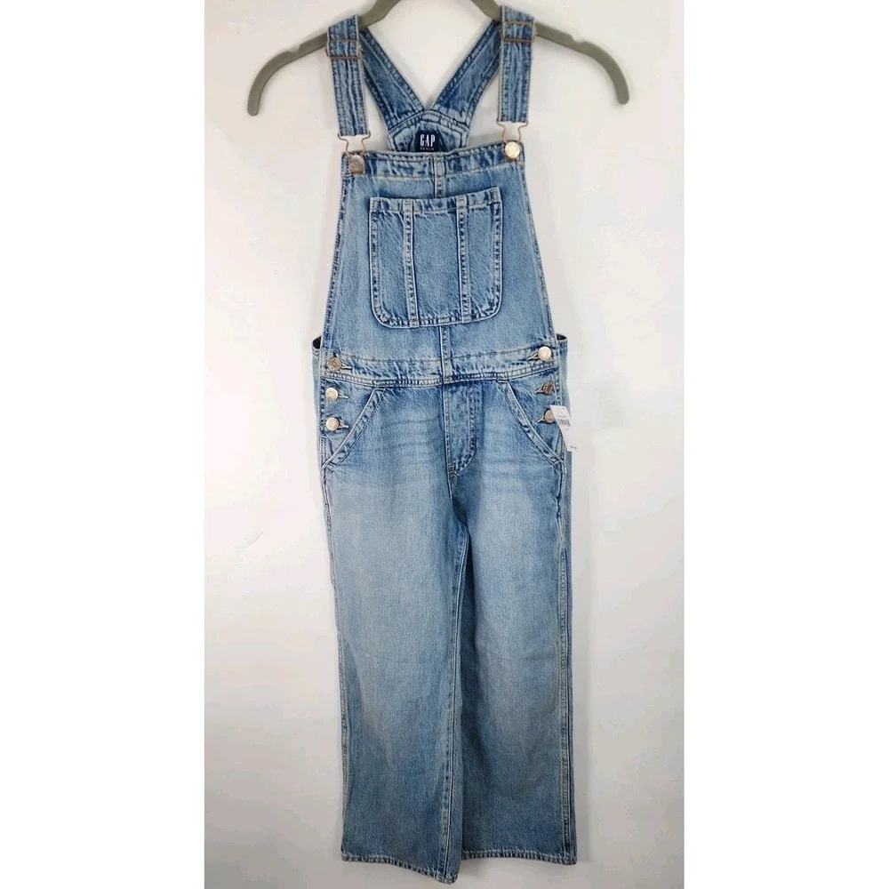 GAP Denim Overalls Pants Kids L (10) Light Wash Front Bib Pocket